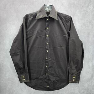 Billionaire Mafia Brown Floral Mens Button Down Party Long Sleeve Dress Shirt L